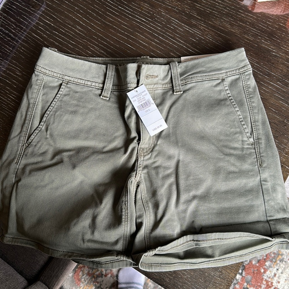 American Eagle green shorts unworn with tags, midi collection. Size 2